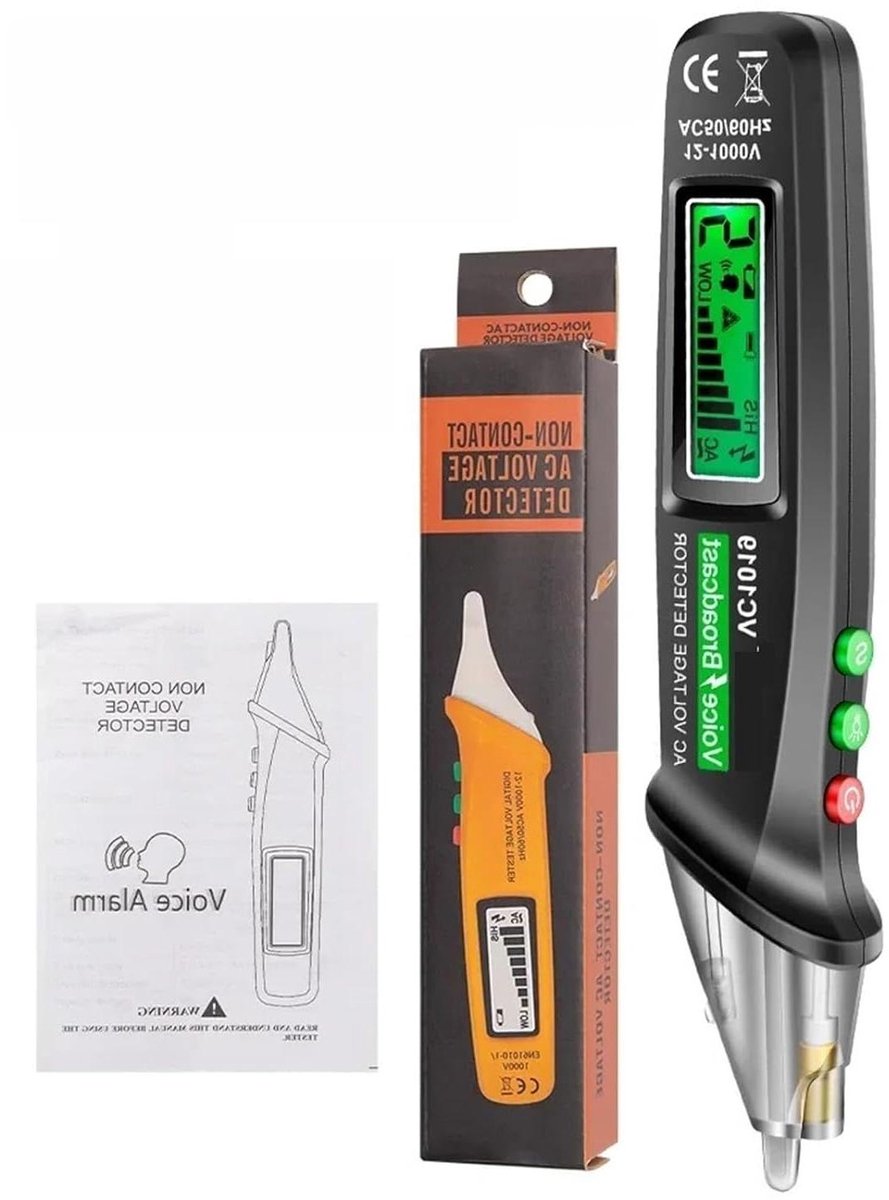 Spanningsmeter Pen - Stroomtester Voltchecker - Elektrische Inspectie - Contactloze Detectie - 12-1000V - Zwart
