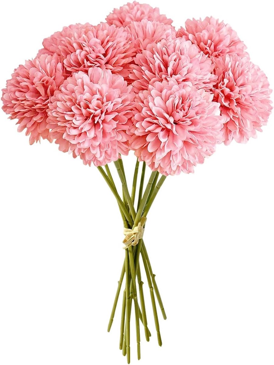 Kunstmatige Chrysantenballen en Hortensia's met Stelen voor Bruidsboeket en Tuindecoratie (Roze) - 12 Stuks