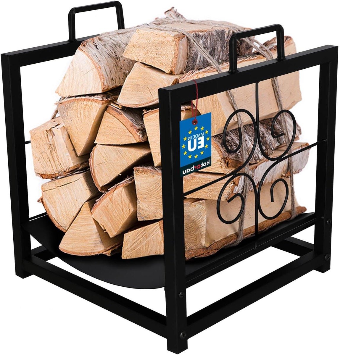 Houthaardrek - Houtopslag - Binnen Opslag - Met Handgrepen - 35.5x35.5x41cm - Zwart
