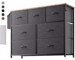 Fabric Chest of Drawers - Odor Free Canvas Storage Unit with 7 Large Drawers, Label Cards, Side Pocket & Hook for Living Room, Hallway, Bedroom