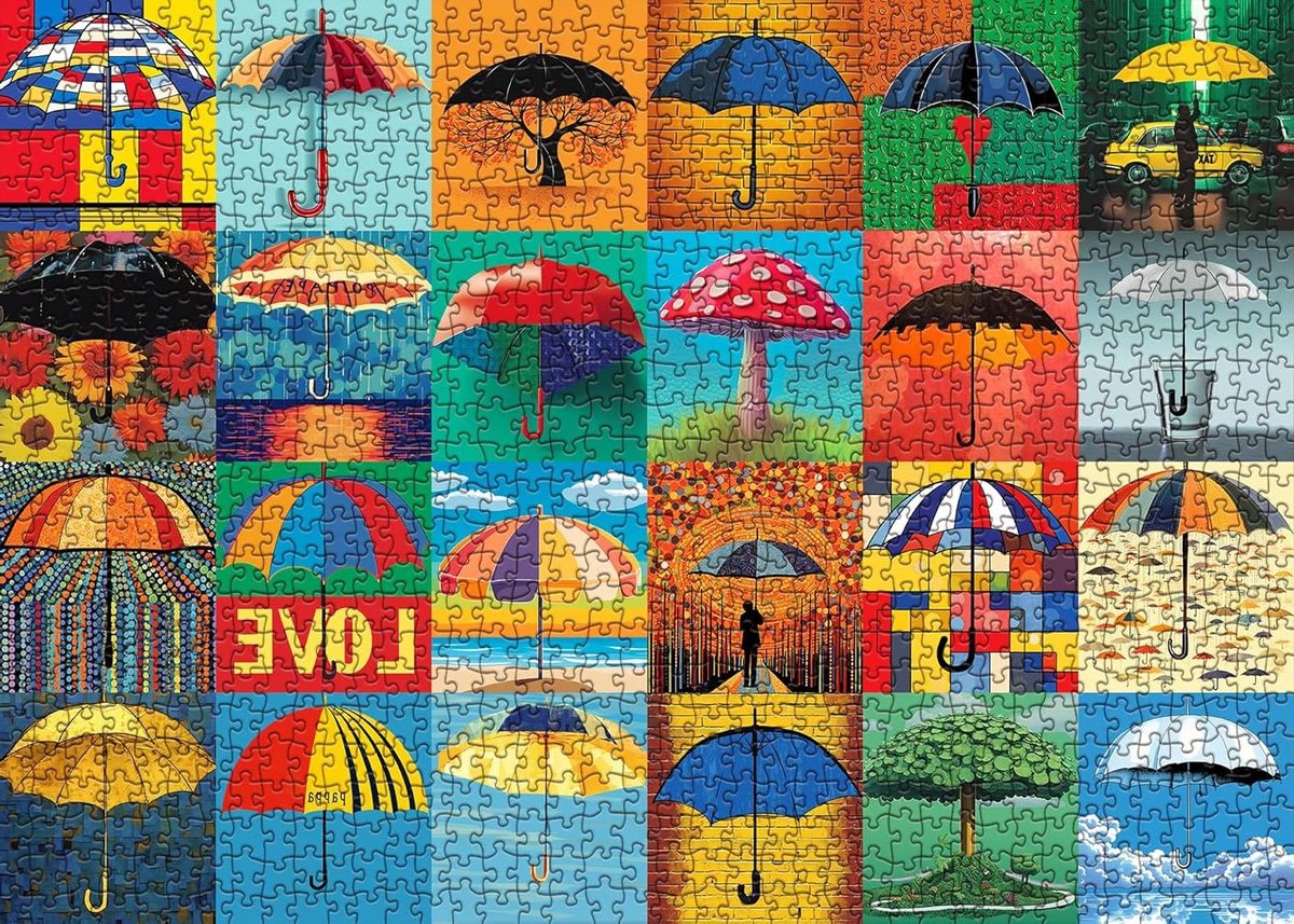 Puzzel 1000 Stukjes - Legpuzzel Volwassenen - Ontspannen Thuis - Artistieke Paraplu Collectie - 70 x 50 cm - Multicolor
