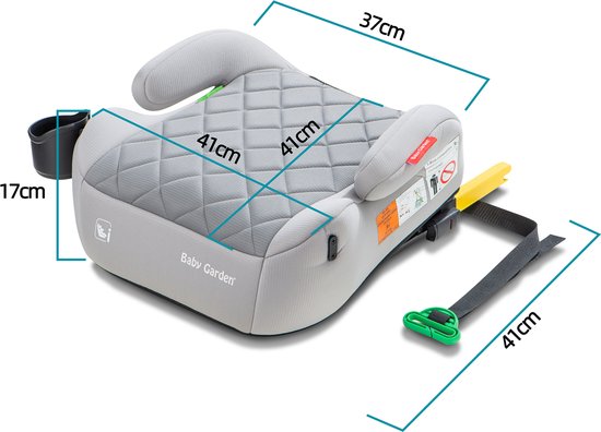 Baby Garden Auto Zitverhoger Isofix - I-Size - Autozitje - EU Gecertificeerd - Premium Comfort - Instelbare ISOFIX - Incl. bekerhouder en gordel - Nederlands Ontwerp - Grijs van Baby Garden — afbeelding 4