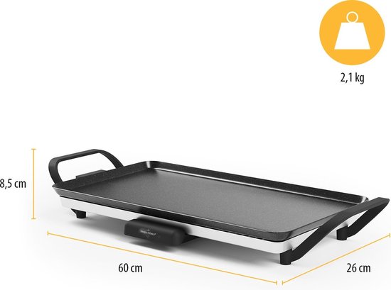 Swiss Haus® TP46 Elektrische Bakplaat - 1360W - Grillplaat - Teppanyaki - PFAS Vrij - 46x26 cm - Gourmet - Thermostaat & Handgrepen - Tafelgrill voor 4-6 Personen - Voor Binnen en Buiten - Zwart — afbeelding 5