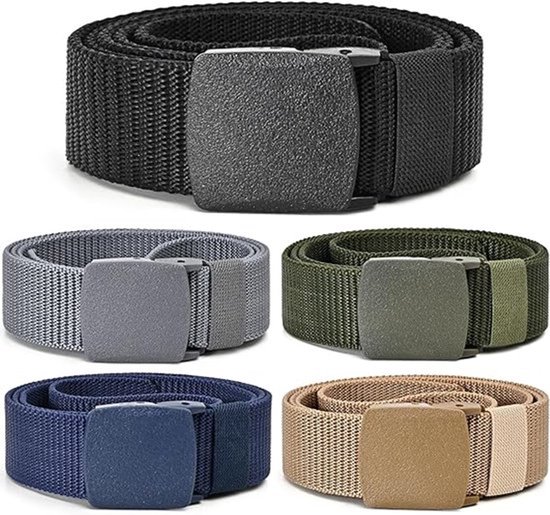 5-pack-Nylon herenriem, casual riemen voor heren, metaalvrije canvas outdoorriem, 120 cm