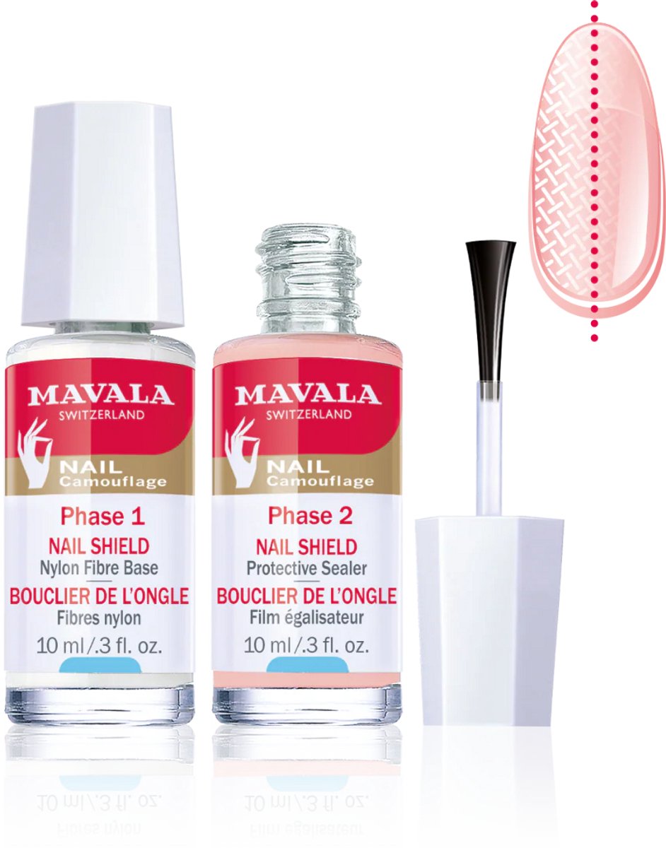 Mavala Nail Shield 2 x 10 ml - 2-Fasen Nagelversterker En Beschermende Nail Treatment Voor Breekbare En Splijtende Nagels - Versterkt, Beschermt En Egaliseert De Nagels Met Nylonvezels Voor Sterkere En Gezonde Nagels