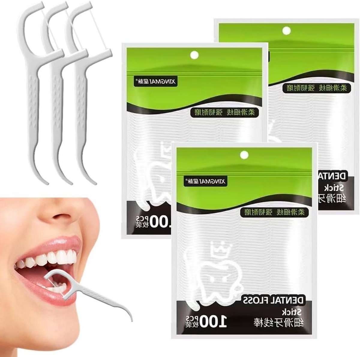 Tandfloss Stokjes - Interdentale Reiniging - Mondhygiëne Verbeteren - Ergonomisch Ontwerp - 300 Stuks - Wit