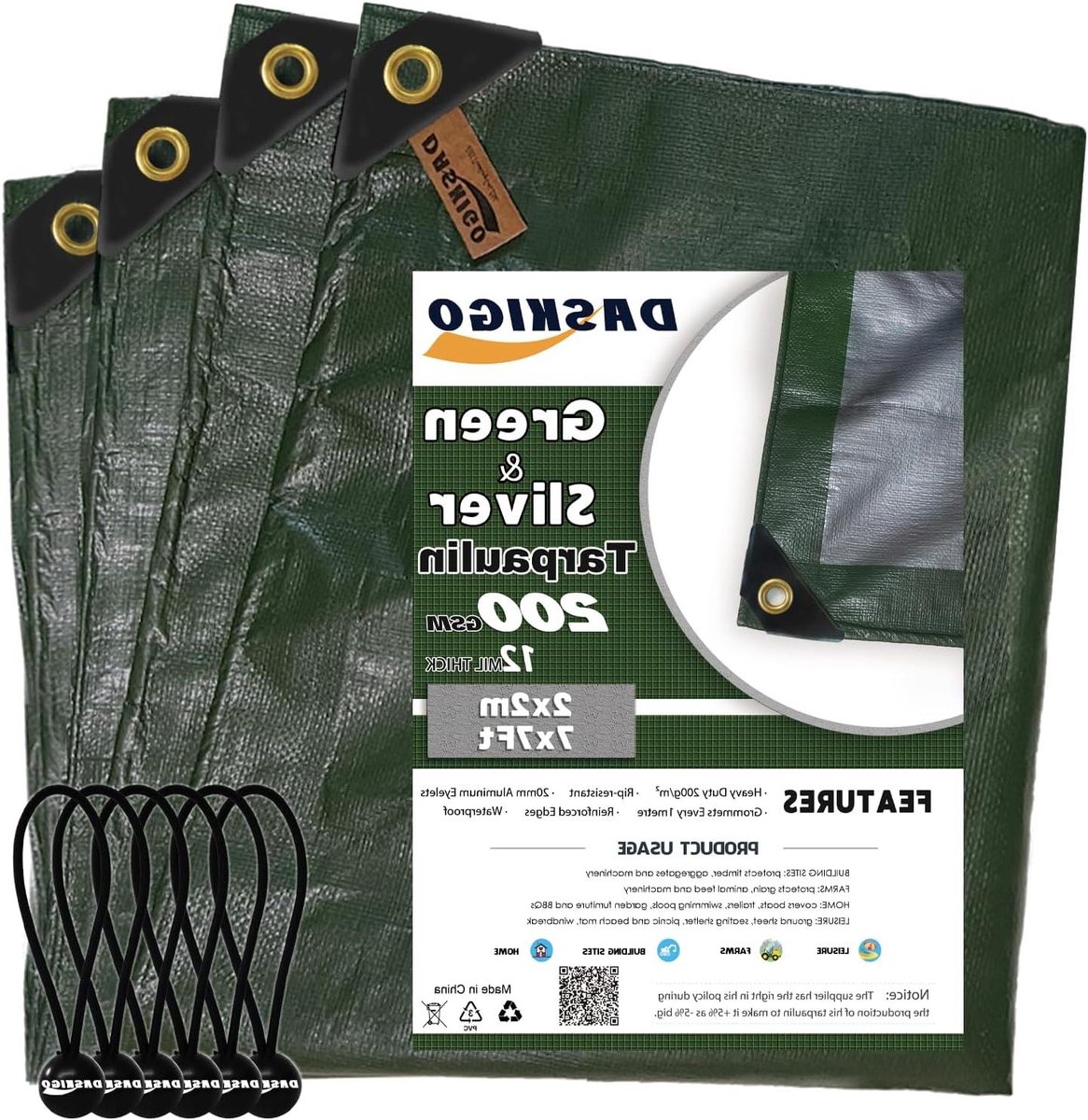 Zeildoek - Afdekzeil - Bescherming Buiten - Waterdicht UV-bestendig - 2 x 2 m - Groen Zilver
