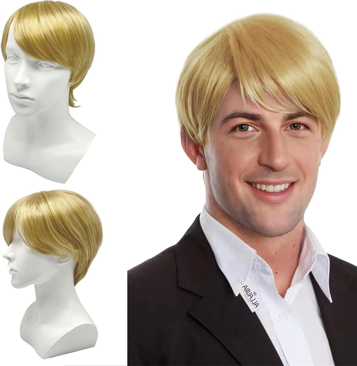 Blonde Korte Peruc voor Mannen, Fluffy Laagjes, Geschikt voor Cosplay en Disco Feesten, Perfect voor Anime Kostuums en Dagelijks Gebruik