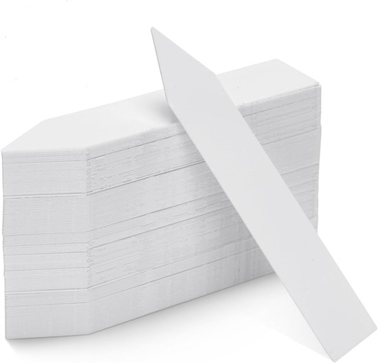 Plantenlabels Set - Kunststof Plantenetiketten - 100 Stuks 10x2 CM - Weerbestendig Dubbelzijdig Beschrijfbaar - Voor Tuin Kas En Bloempotten - Wit