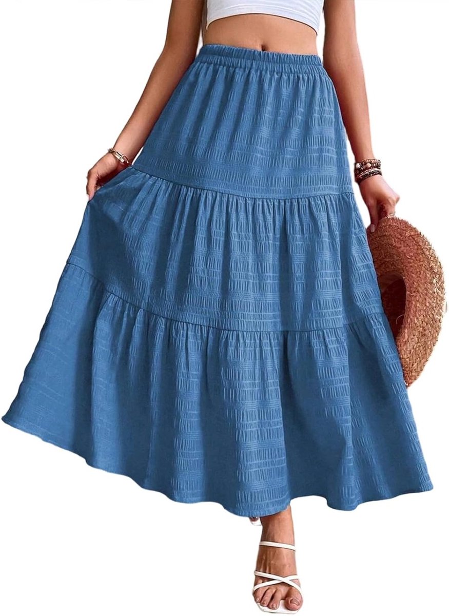 Zomerse Boho Chic Maxi Rok voor Vrouwen, Hoge Taille, Elastische A-Lijn, Vloeiende Stijl voor Strand en Vakantie