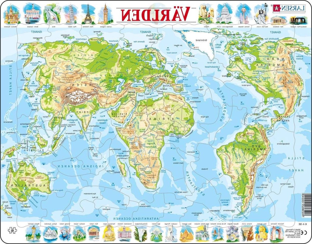 Wereld Fysieke Kaart Puzzel - Educatieve Puzzel Geografie Puzzel - Leren van Geografie - Contour en Figuur Stukken