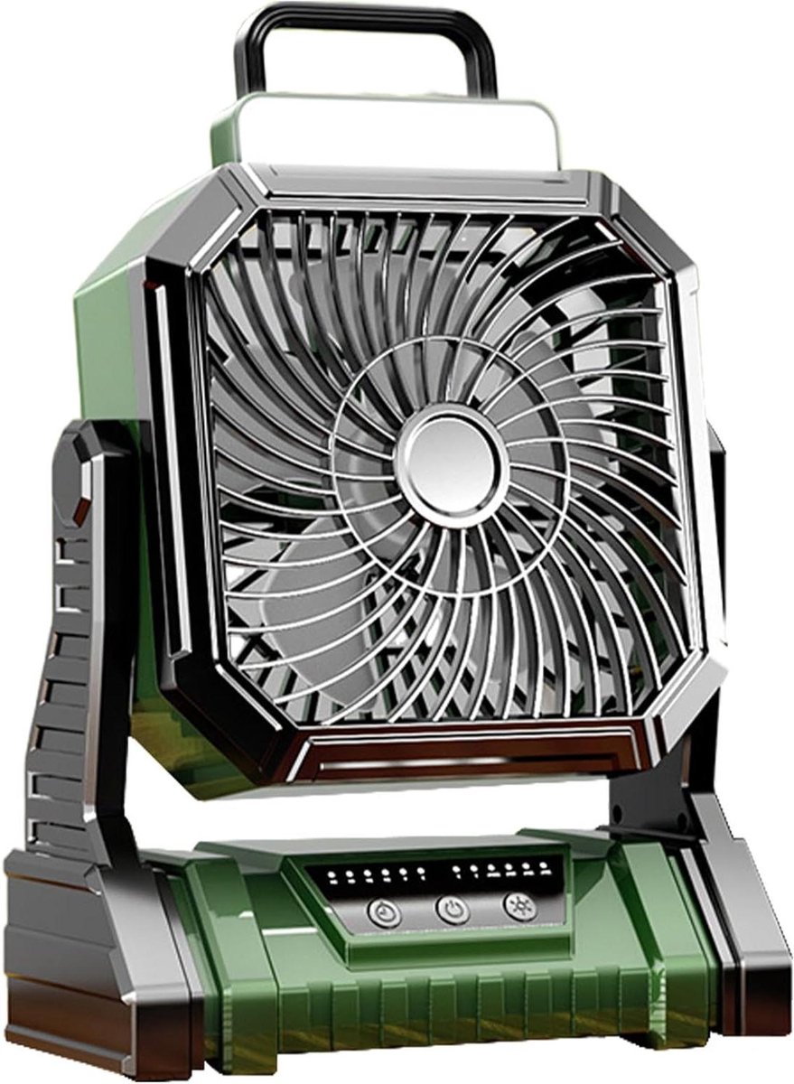Kampeerventilator met Lantaarn - Ventilator voor Buiten - Kamperen en Reizen - 5400mAh Batterij - 28.3cm Hoog - Groen