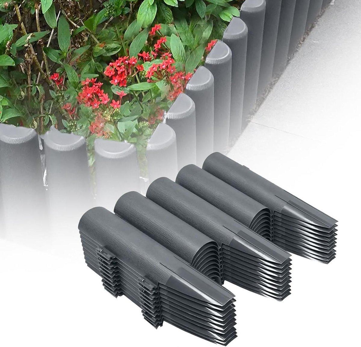 Tuinrand elementen - Bloembegrenzing perkrand - Tuin decoratie - Flexibel insteeksysteem - 40 stuks - Antraciet