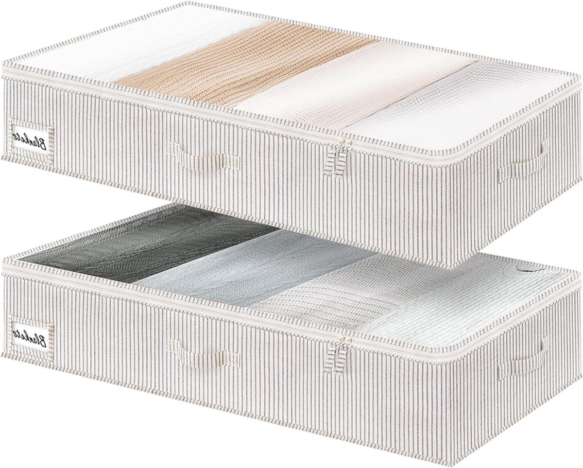 Opbergzakken onder bed - Kleding opbergers - Ruimte Besparen - Doorzichtig venster - 2 stuks - Grijs en wit gestreept