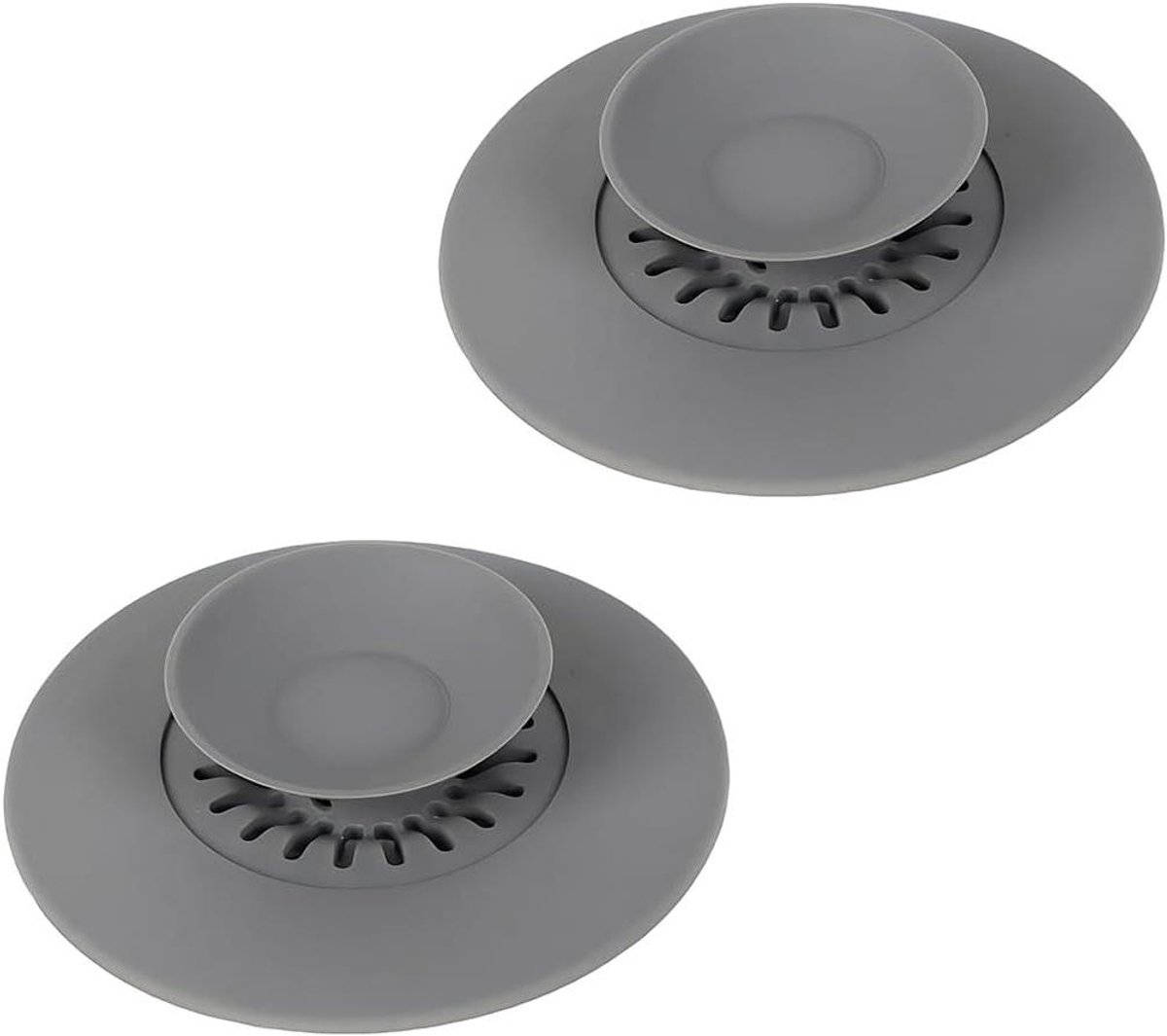 Universele Afvoerstop - Wastafelstop Badkuipstop - Water Vasthouden Filteren - Met Haarfilter - 11.2 cm Diameter - Grijs