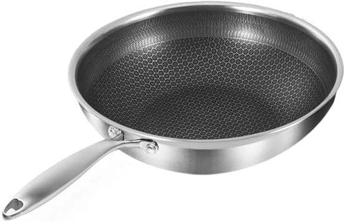 Roestvrijstalen Braadpan - Koekenpan met Anti-aanbaklaag - Gezond Koken - Hybride Honingraatstructuur - 26 cm - Zilver