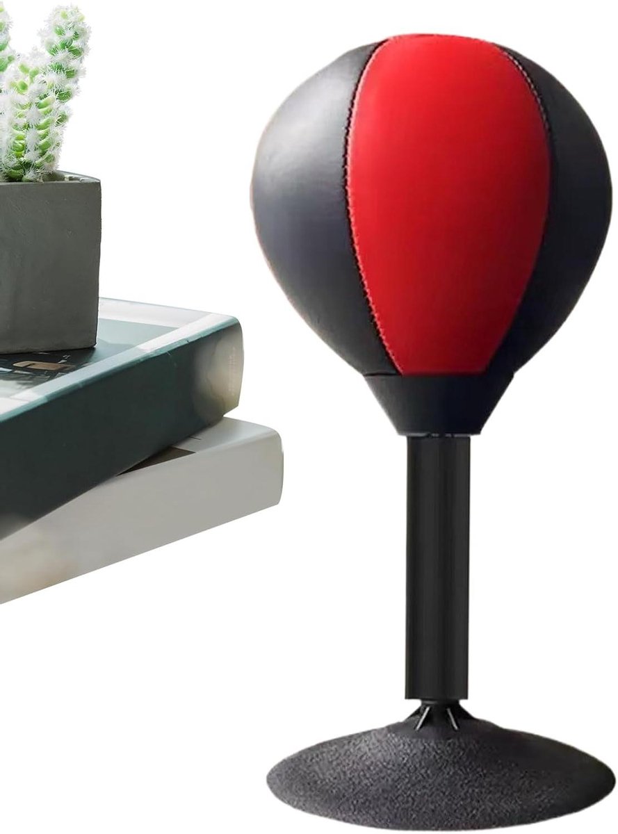 Bureau Bokszak - Boksbal Tafel - Stress Verminderen - Sterke Zuignap - 40 cm Hoog - Zwart Rood
