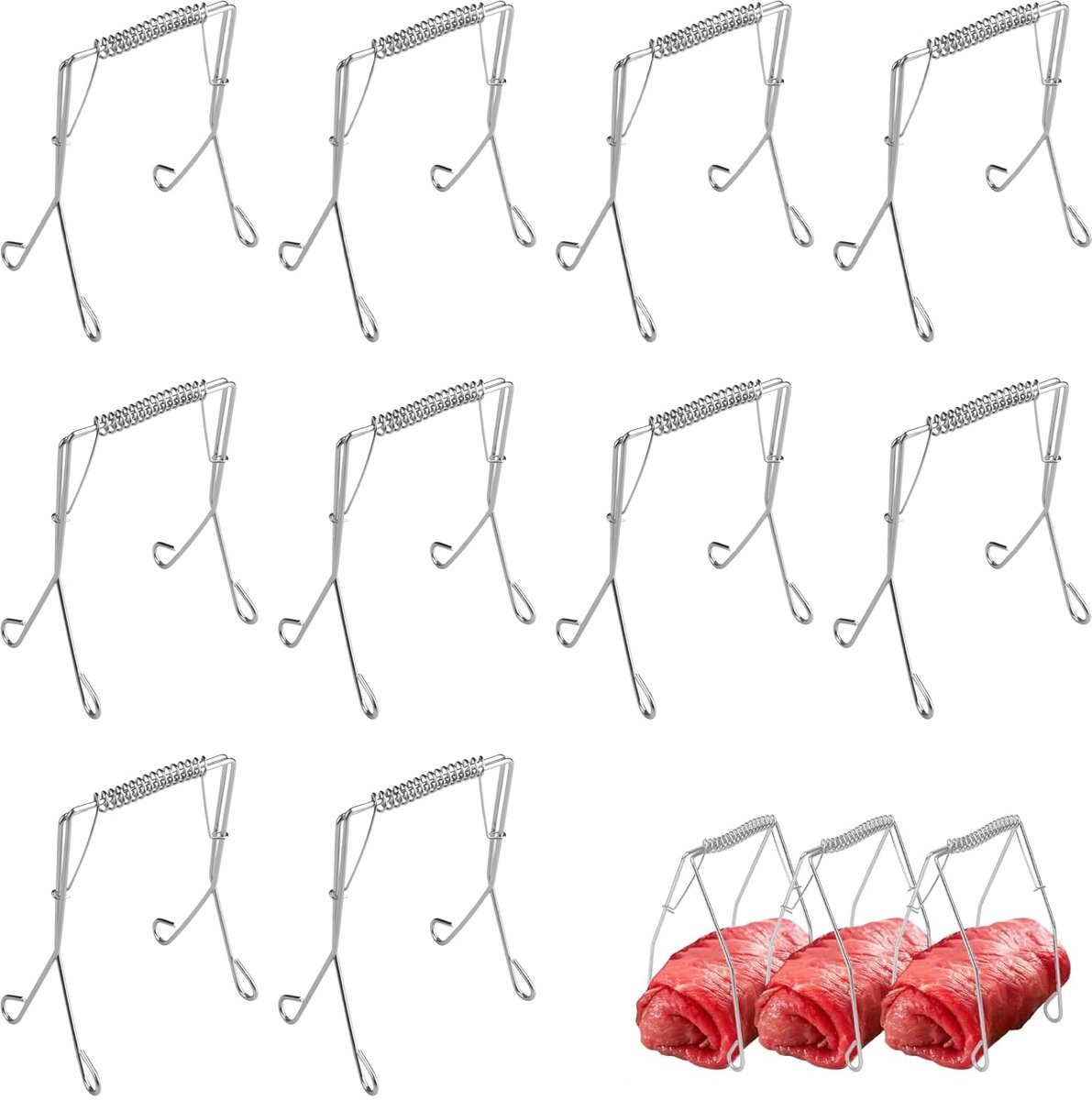 carmdering - Roulade Klemmen - Vleesrolhouders - Keukengerei - Instelbare Grootte - Vaatwasserbestendig - Roestvrij Staal - Compact Ontwerp - Gezond Koken Zonder Draad - 10 Stuk