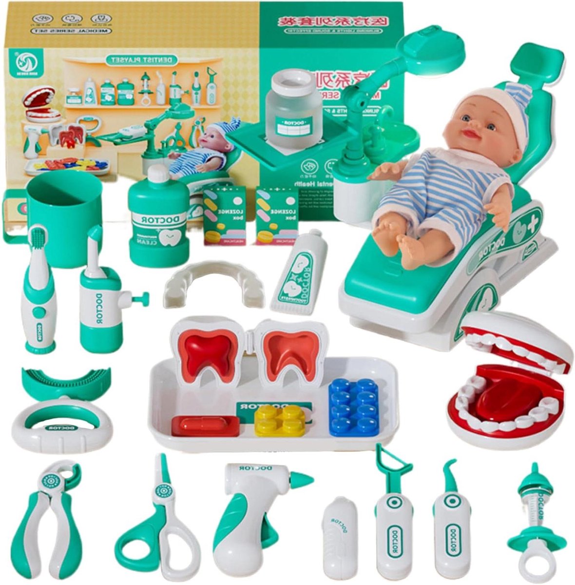 Tandarts set kinderen - Dokterskoffer speelgoed - Leren tanden poetsen - Realistische gereedschappen - 42 x 12 x 21 cm