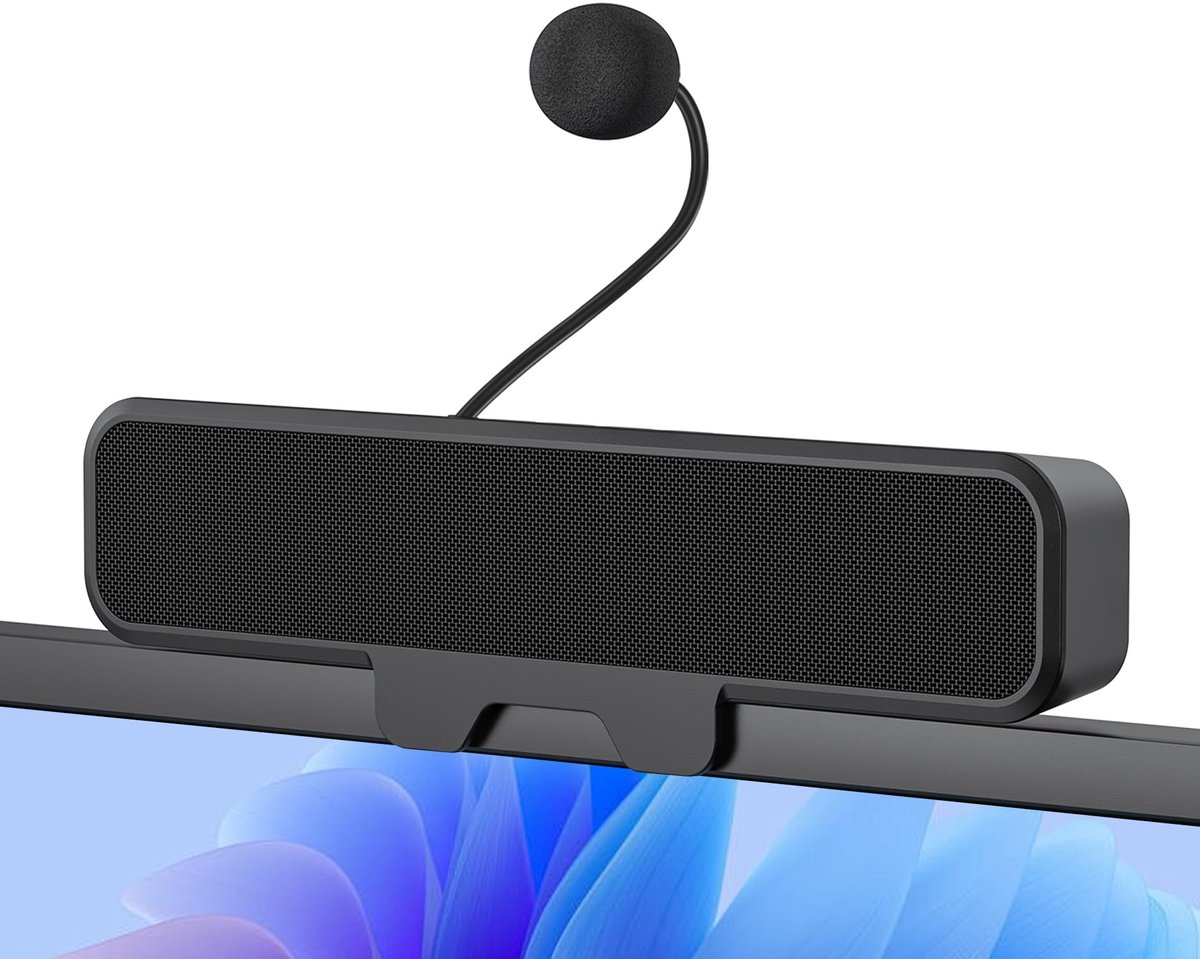 carmdering - Clip-On Monitor Luidspreker - Bureau Speakers Systeem - USB Computer Luidsprekers - Unidirectionele Microfoon Met AEC - Stereo Geluid Met Bassradiator - Duurzaam Plastic - Ruimtebesparend Design - Ideaal Voor Gaming En Vergaderen