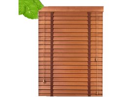 Houten Jaloezieën - Raambekleding - Privacy Creëren - 50mm Brede Lamellen - 125x220cm - Houtkleur