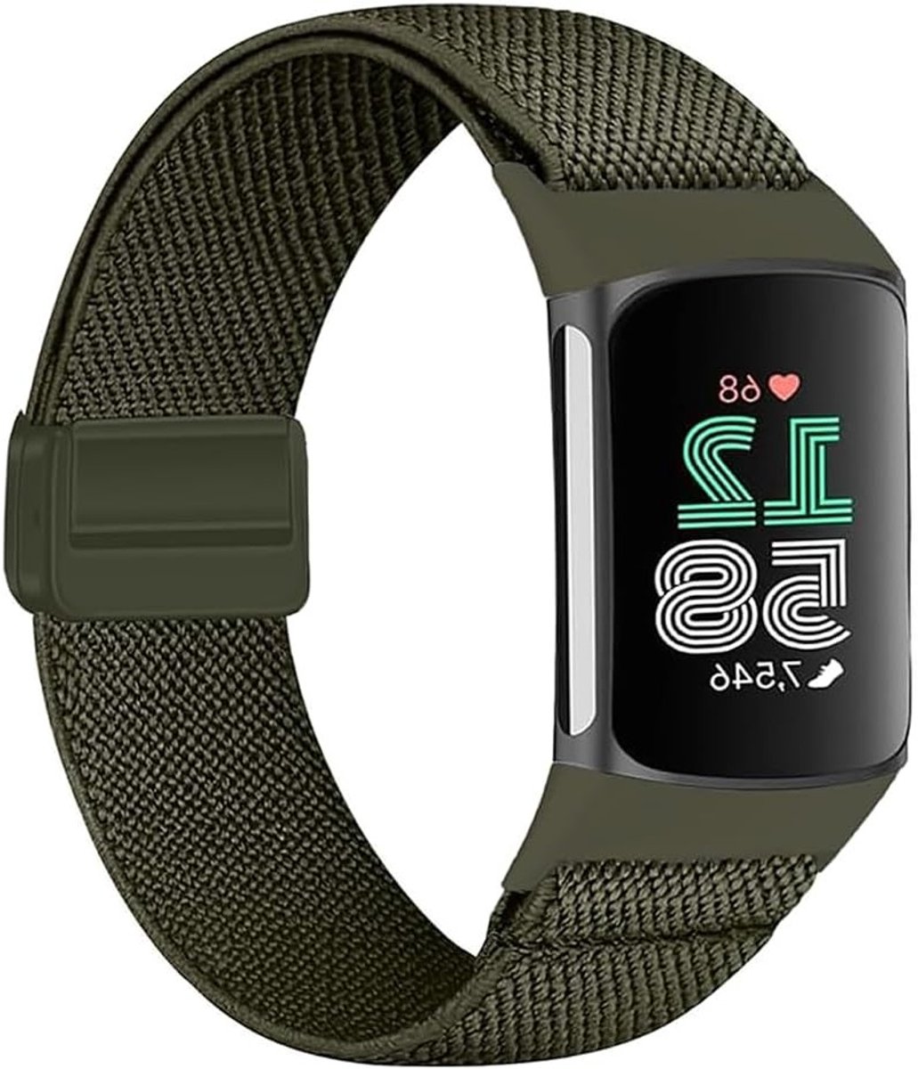 Sportieve en Ademend Nylon Horlogeband Geschikt voor Fitbit Charge 6/Charge 5 - Verstelbare Vervangband voor Dames en Heren in Groen, Ideaal voor Sport en Activiteiten