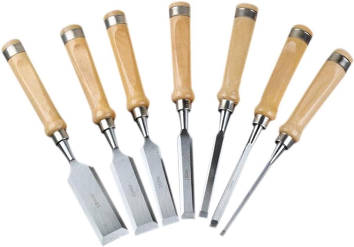 Houtbeitel Set - Houtbewerking Gereedschap - Precisie Houtsnijwerk - Inclusief Slijpsteen - Diverse Maten - Metaal