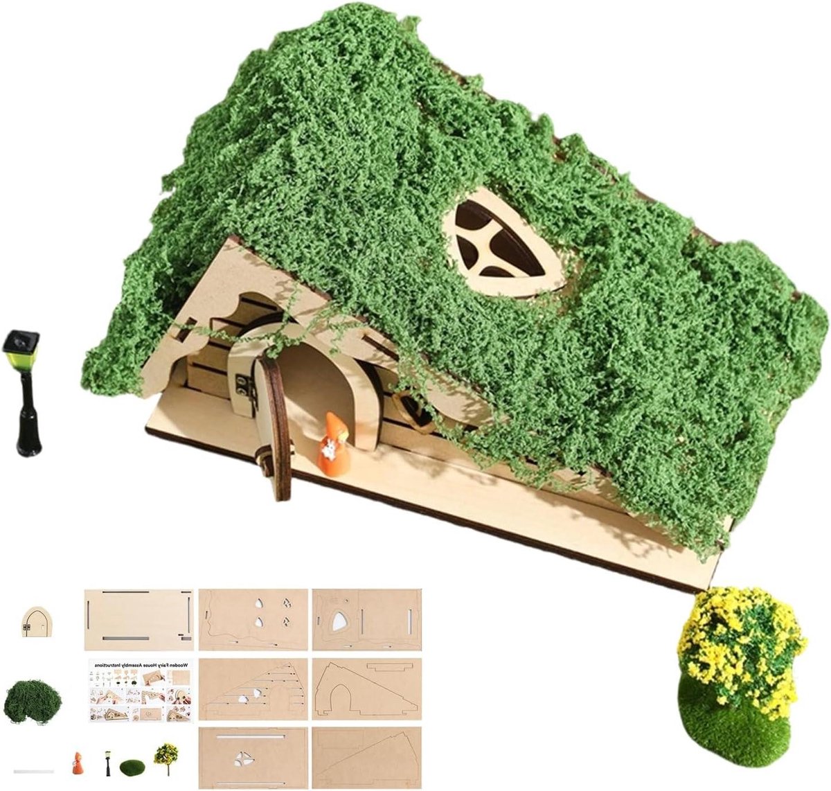 Miniatuur Huisjes - Houten Decoratie - Fantasie Spelen - Natuurlijk Hout Ontwerp - 27 x 15 x 5 cm