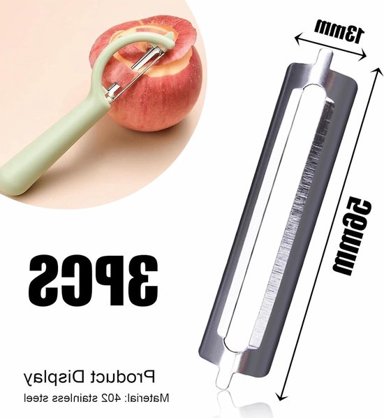 Set van 3 Vervangende Snijbladen voor Rvs Groenten- en Aardappel Schillers, Ideaal voor Komkommer en Asperges — afbeelding 5