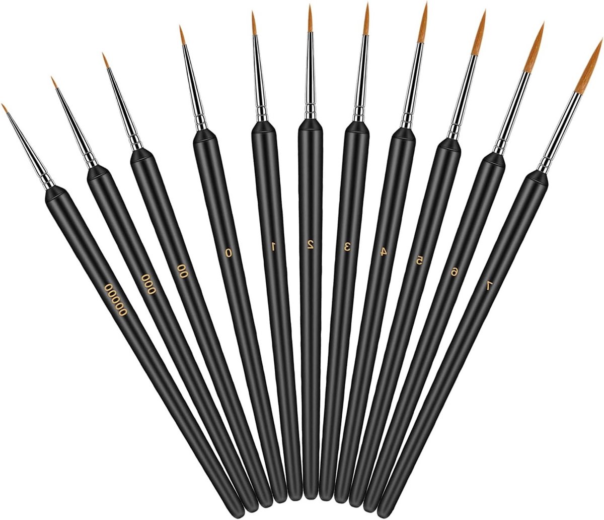 Fijne penselen voor modelbouw | Miniatuur penselen voor gedetailleerd werk met acryl, aquarel en olie