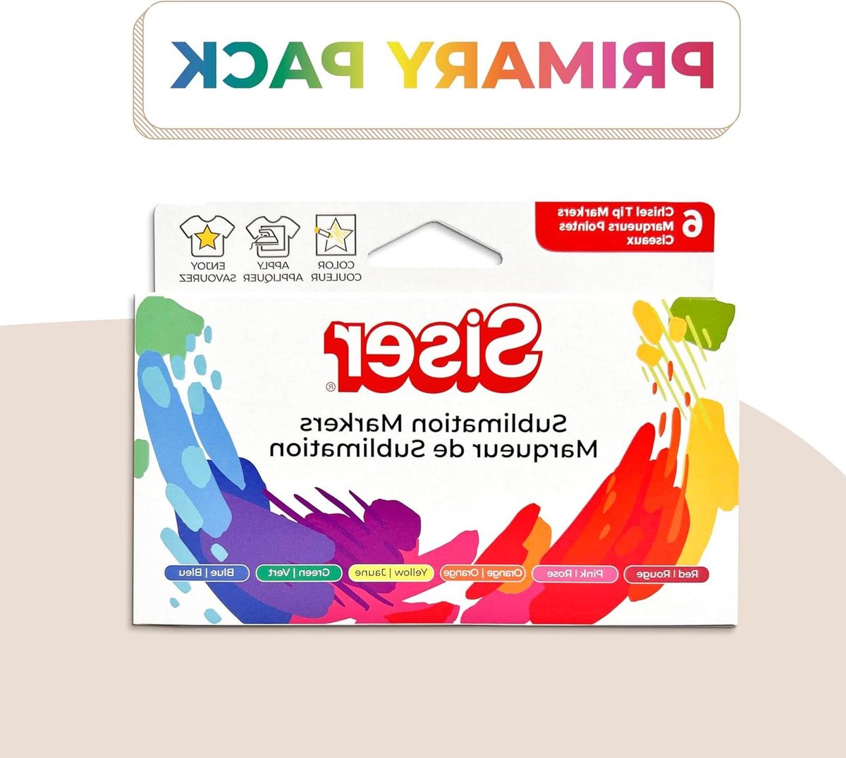Siser Primary Pack Sublimatiestiften - Set van 6 viltstiften met ronde punt, fijn en wigvormige punt. Veelzijdig inzetbaar en compatibel met de plotters Siser Juliet en Romeo via de meegeleverde