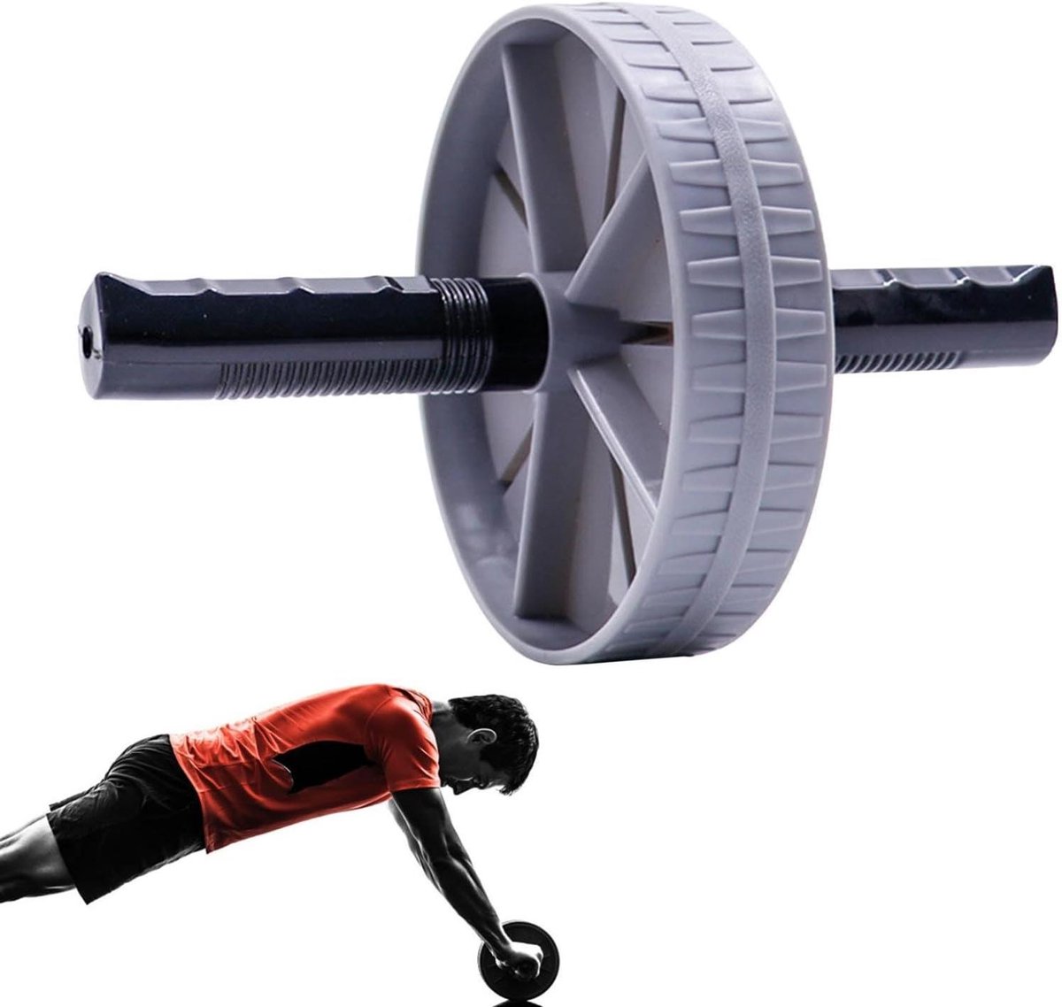 Buikwiel - Core trainer - Core verstevigen - Automatische rebound - 15cm wiel - Grijs