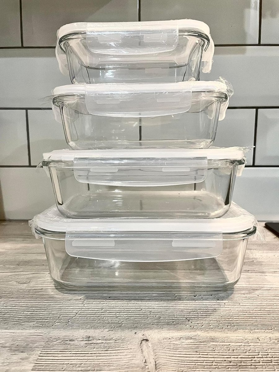 Glazen Containers - Opslagbakjes Set - Voedsel Bewaren - Luchtdichte Deksel - 4 Delige Set - Transparant — cadeau in Cadeau-ideeën - foto 3