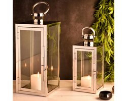 Led-lantaarns Set - Tuinverlichting Decoratie - Gezellige Sfeer Creëren - Inclusief Led Kaarsen - 39 cm Hoog - Zilver