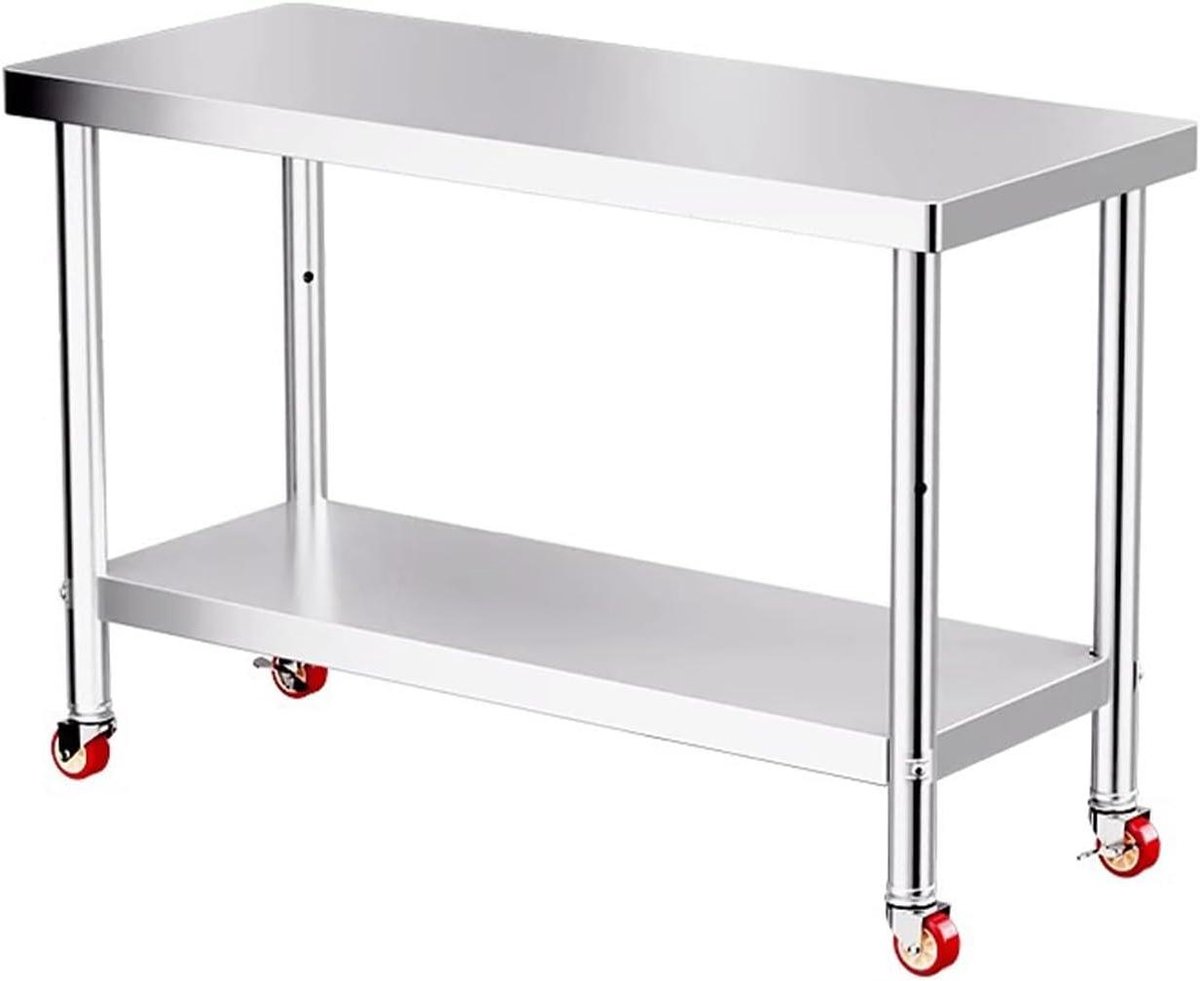 Werktafel RVS - Voorbereidingstafel - Horeca Keuken - Met wielen - 80 x 60 cm - Zilver