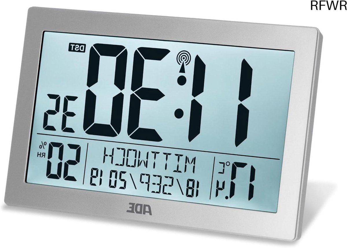 Digitale radiogestuurde klok met groot XL-scherm en temperatuurweergave