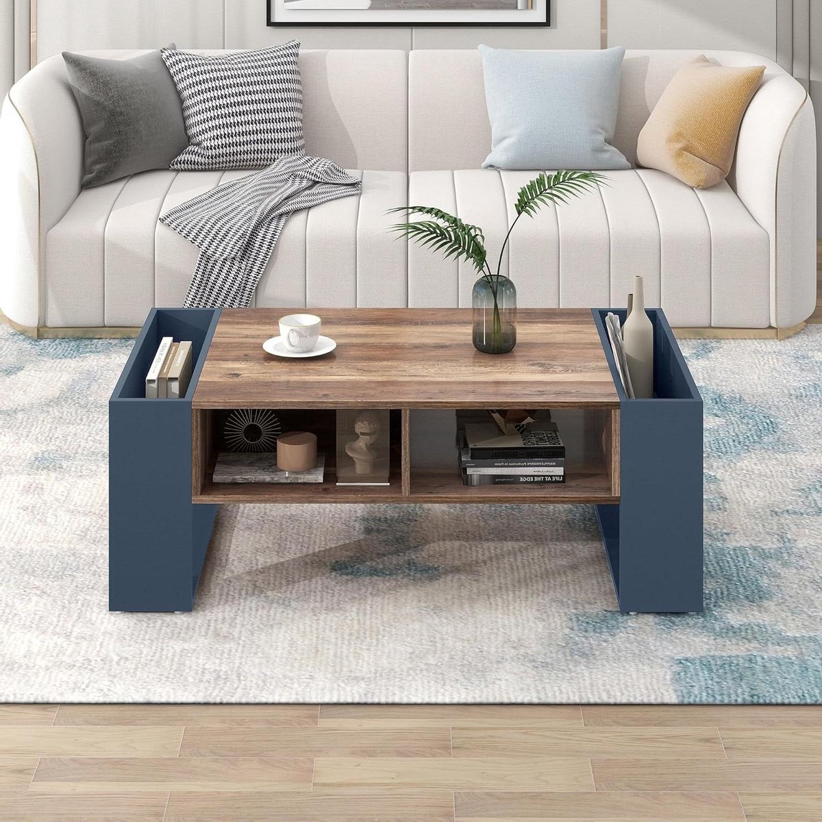 Salontafel met opbergruimte - Woonkamertafel - Opbergen en decoreren - Schuiflade zonder handgreep - 111 x 60 x 40 cm