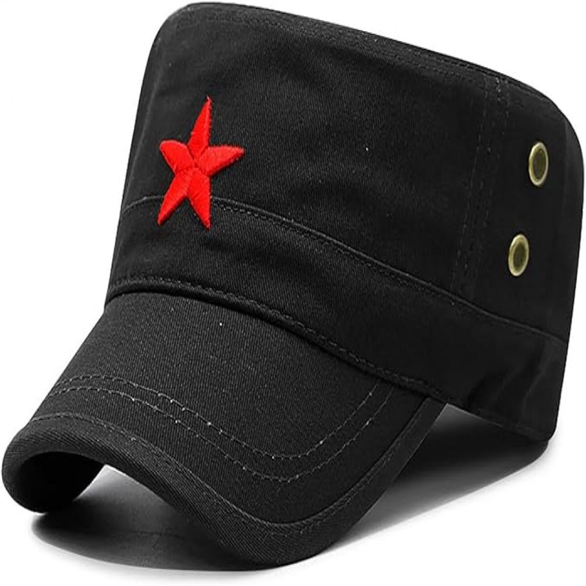 carmdering - Muts - Rode Leger Pet - Militaire Hoed - Verstelbare Omtrek 55-60 Cm - Vintage Rode Ster Stijl - Katoen - Comfortabele Pasvorm - Ideaal Voor Historische Reënactments - 1 Stuk - Zwart