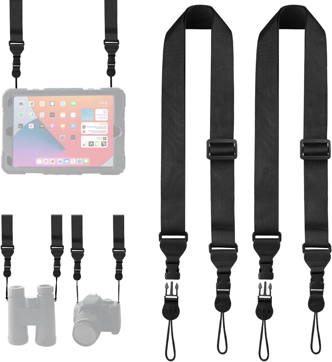 Verstelbare Camera Nekriem - iPad Schouderriem - Apparaten Dragen - Universele Schouderriem - Nylon Materiaal - Zwart