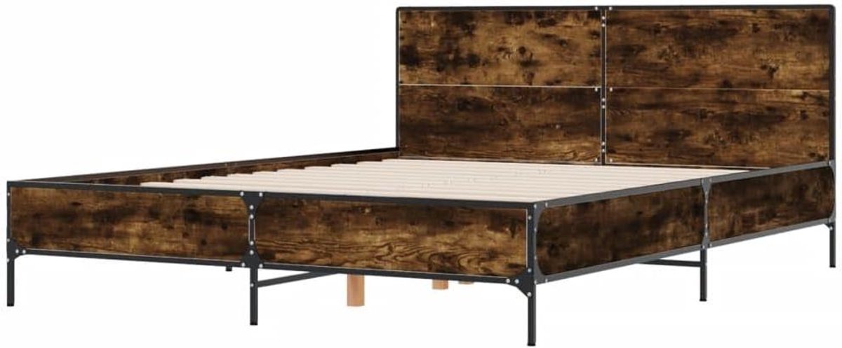Bedframe Hout Metaal - Bedombouw Twijfelaar - Goede Nachtrust - Metalen Poten Lattenbodem 