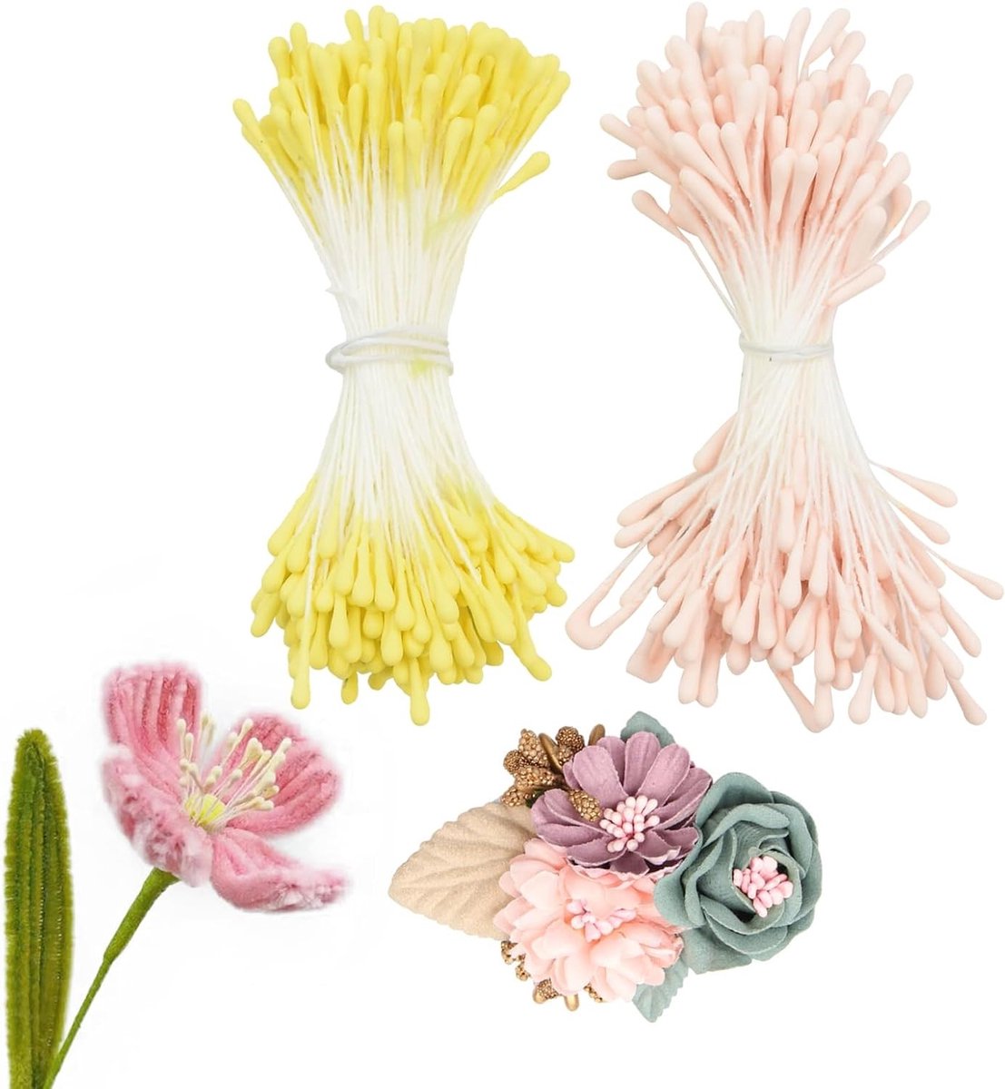 350 Stuks Bloem Stamens en Pijpenragers voor Creatieve Projecten, Accessoires voor Bruiloften en Feestdecoratie (Roze + Geel)