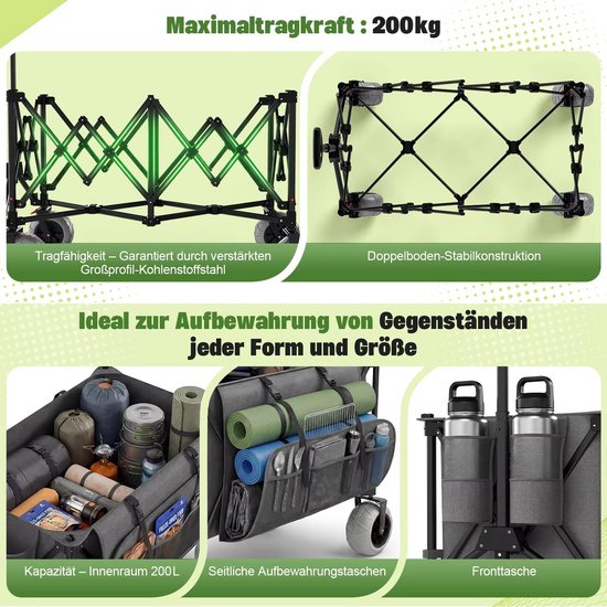 Campingkar Opvouwbaar 200L - Transportwagen Met Wielen - Offroad Trekwagen - Extra Grote Capaciteit - Heavy Duty Design van Merkloos — afbeelding 5