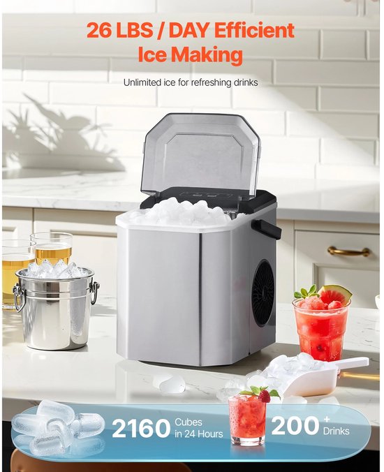 Mosh Stories Ijsblokjesmachine - Ijsmachine - Ice Maker - Ijsblokjes Maker 26KG/24u - 2 Formaten - Voor Thuis, Kantoor & Bar van Merkloos — afbeelding 5