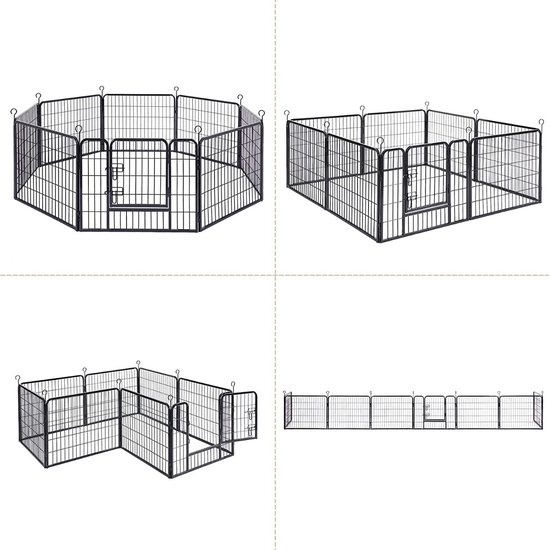 Hoppa! Hondenhekje - Puppyren - 160x160 cm - 8 Delen van 80 x 60 cm - vierkant, rechthoek of achthoek naar keuze - Zwart