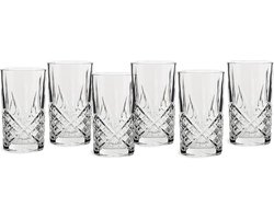 Set van 6 Longdrink Glazen 350 ml - Robuuste Highball Glazen in Geslepen Kristalglas