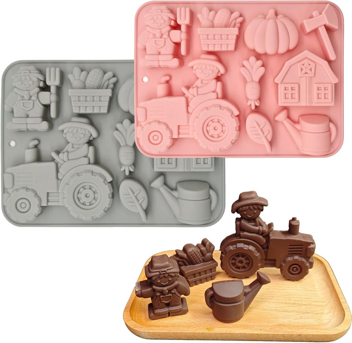 3D Siliconen Chocoladevorm voor Tractor - 2 Stuks - Non-stick Mold voor Chocolade, Fondant en IJsblokjes (20.8x15.7x2cm)