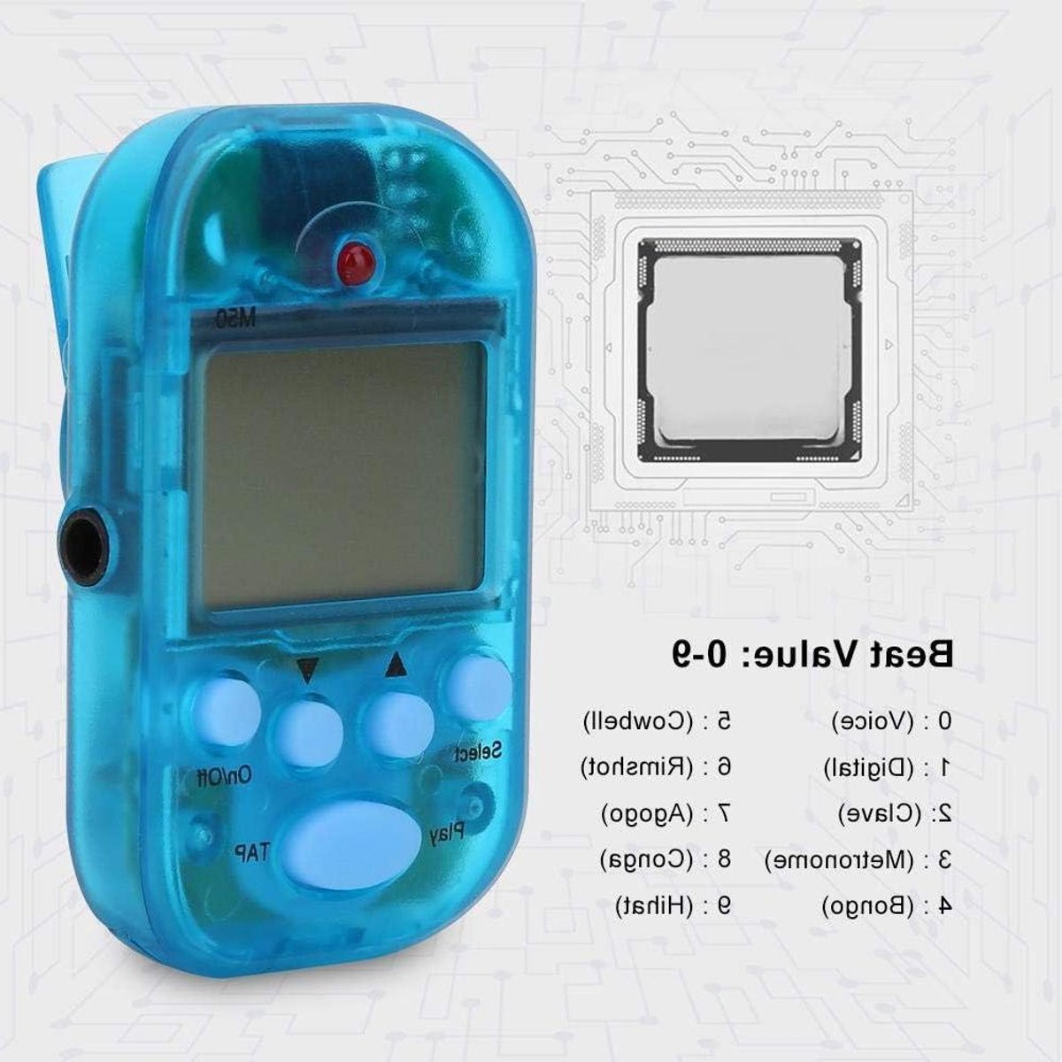 Digitale Metronoom - Mini Metronoom Tempo - Muziek Oefenen - Clip en Koptelefoonuitgang - 30 g - Blauw