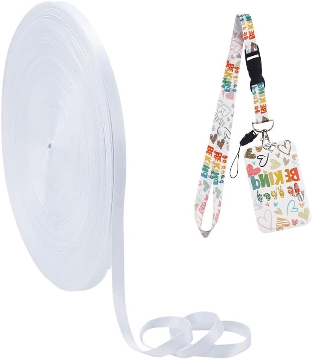 100M Witte Polyester Band 10MM Breed voor Bedrukken | Lege Lanyard Strap voor ID Badges en Creatieve Projecten