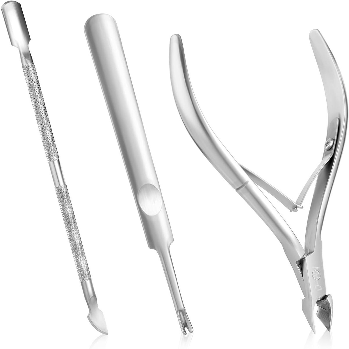 Set van 3 Professionele Nagelriem Pincetten en Huidduwer, RVS Pedicure en Manicure Gereedschap, Inclusief Nagel Scraper en Nagelriem Verwijderaar