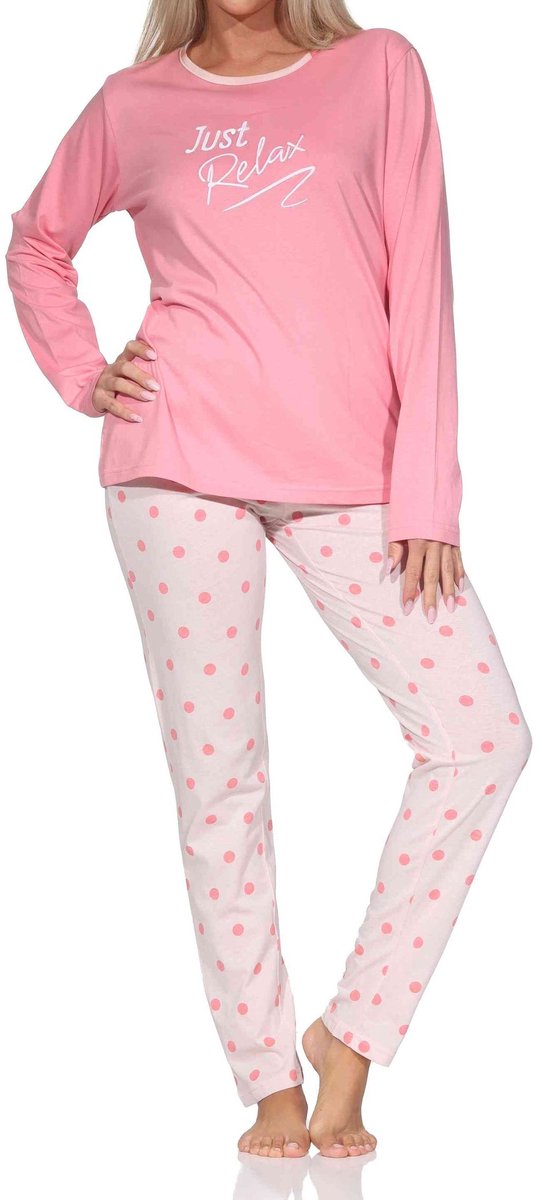 Normann dames pyjama lange mouw in polkadots look pink